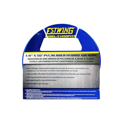 Estwing E1450PVCR 1/4" x 50' PVC / Rubber Hybrid Air Hose with Brass 1/4" NPT Industrial Fitting and Universal Quick Connect Coupler - size: 1/4" x 50’