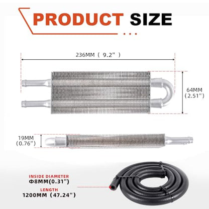 BARTOO Universal 5/16" Transmission Oil Cooler Kit, Aluminium alloy 2 Pass Tube and Fin Oil Cooler Kit (Sliver) - color: Sliver, size: 2 Pass
