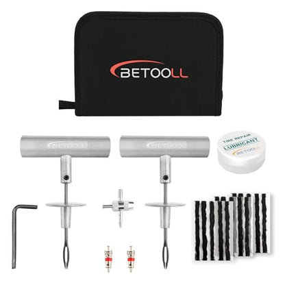 Tire Repair Kit, 24 Pcs Professional Heavy Duty Universal Emergency Flat Tire Repair Kit to Fix Punctures, for car Motorcycle, Truck, Golf Cart, ATV, Tractor, ARB, RV, SUV, Trailer etc.(Black) - size: 02- 24pcs (Black)