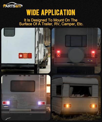 Partsam 2x LED Triple Tail Lights 45 LEDs, Rectangle Vertical Horizontal Mount LED Trailer Truck Camper RV Stop Turn Tail Lights Backup Reverse Taillights w Gasket White Base Amber/Red/Clear Lens 12V - color: White Base