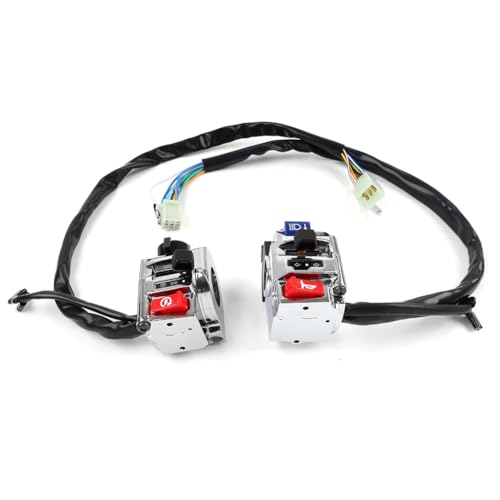 FSFY 7/8" Motorcycle Handlebar Switch Left & Right Headlight Horn Turn Signal Switch Control Low/High Beam Indicator Start On/Off Switch Button Waterproof Chrome