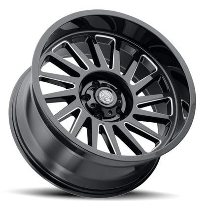 22x10 Gloss Black Milled Aluminum Alloy Wheel | 5x127mm Bolt Pattern | -21mm Offset | 4.6in Backspacing | 78.1mm Center Bore | 2500 lb Load Rating