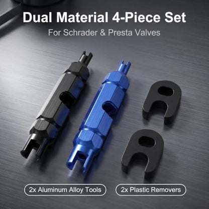 4 Pcs Bicycle Valve Core Remover Tool, Repair Tool for Schrader & Presta Valve, Mountain Road Bike Valve Stem & Presta Extender Removal Tool
