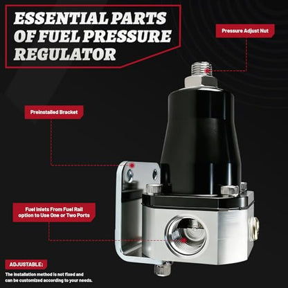 Adjustable EFI Fuel Pressure Regulator Kit with Bypass Return 0-90psi Pressure Gauge AN6-6AN Fuel Line Hose Fitting Connectors Kit