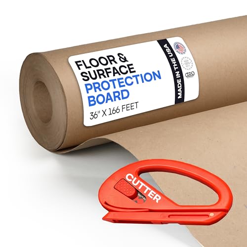 Construction Paper 36" x 1992" (166 feet, 498 sq.ft.) with Cutter – Extra Thick Floor Covering for Protection (20 mil, 200 lbs) - Contractor Paper for Remodeling & Surface Protection by IDL Packaging - color: 36"x166', Extra Thick, Brown, size: 1 Roll + T