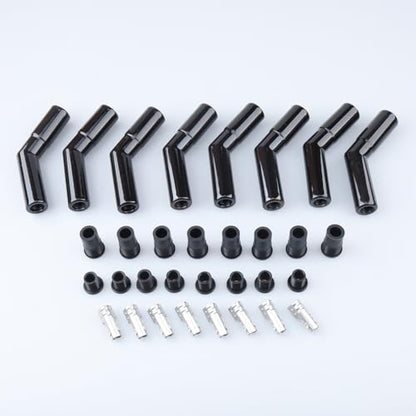 AC PERFORMANCE 45 Degree Ceramic Spark Plug Boot Kit Black 8PCS - color: Black, size: 45 Degree - 8PCS
