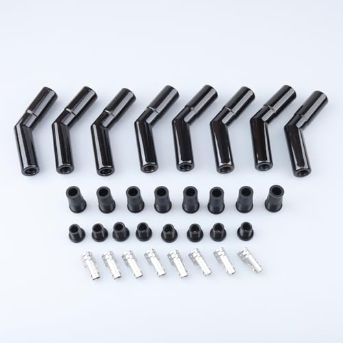 AC PERFORMANCE 45 Degree Ceramic Spark Plug Boot Kit Black 8PCS - color: Black, size: 45 Degree - 8PCS