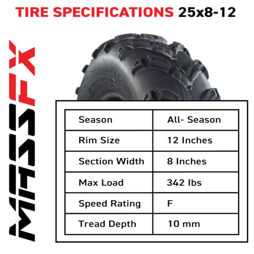 MASSFX 25x8-12 Front ATV Tire 6-Ply Checkmark Tread 25x8x12 All-Terrain - size: 25x8-12 F