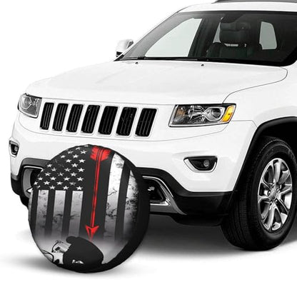 Bow Deer Hunting American Flag Weatherproof Spare Tire Cover - color: Orange, size: 14 inch