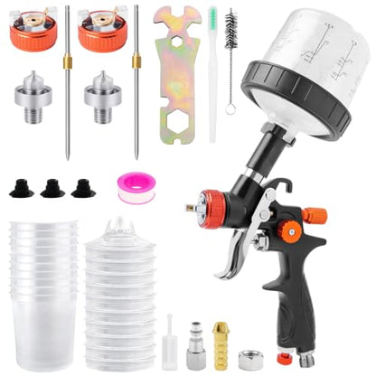 Mini HVLP Air Spray Gun Kit, Automotive Paint Guns with 0.8/1.0mm Nozzles and 10 X 200ml Disposable Paint Cup Touch Up Paint Sprayer for Car Furniture Wall DIY - color: Orange