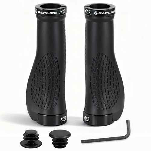 SAPLIZE Bike Handlebar Grips, Ergonomic Design, Wide Palm Support Rubber Bike Grips, Double Lock-on, for Mountain Road MTB Bike, Urban Bikes Scooters, Multi-Color Options - color: Classic Black