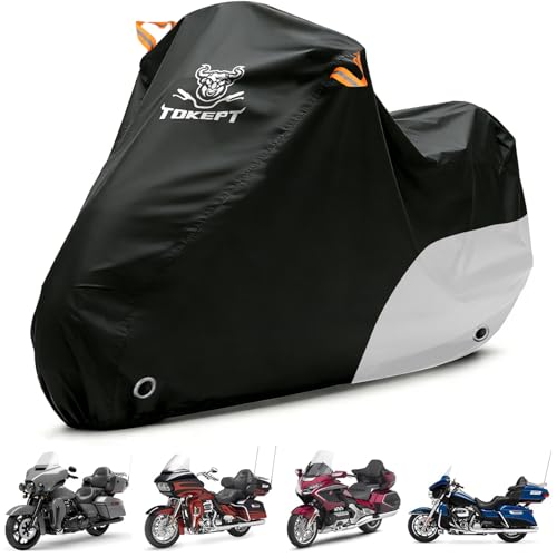 Motorcycle Cover Waterproof All Season Outdoor Protection - color: Black&Silver, size: 116"-Touring