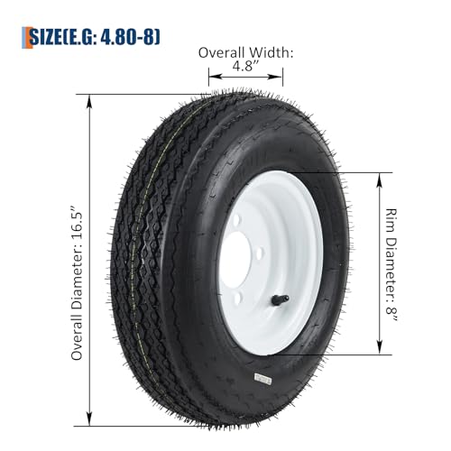 GarveeTech 4.80-8 Trailer Tire and Wheel Assembly, 4 Lug, Set of 2 - size: 4.80-8, style: 4 Lug