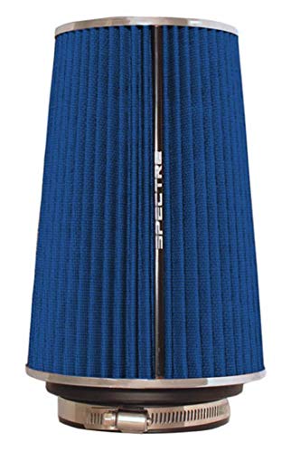 Spectre Universal Clamp-On Air Filter: High Performance, Washable Filter: Round Tapered; 3 in/3.5 in/4 in Flange ID; 8.75 in (222 mm) Height; 6 in (152 mm) Base; 4.75 in (121 mm) Top, SPE-9736, Blue