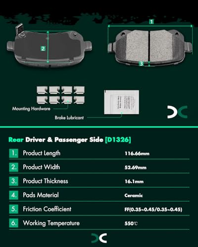 SCITOO Brake Pads Kits Front Rear Fit For Chrysler For Town & Country 08-12 - size: Front D1327 & Rear D1326