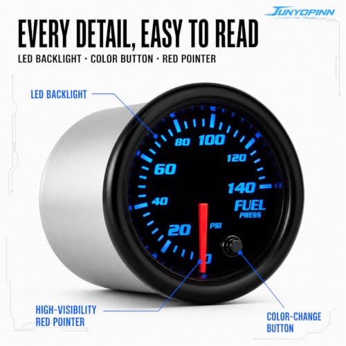 2''52mm Fuel Pressure Gauge 0-140 PSI with Sensor Tinted 7 Color Gauge Kit