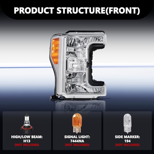 Aosky Halogen Headlights for 2017-19 Ford F250 F350 F450 F550 Super Duty - color: Chrome Housing - RH, size: Bulbs NOT Included