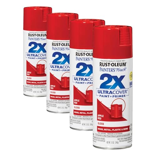 Rust-Oleum 334024 Painter's Touch 2X Ultra Cover Spray Paint, 12 oz, Gloss Apple Red (Pack of 4) - color: Gloss Apple Red, size: 12 Ounce (Pack of 4)
