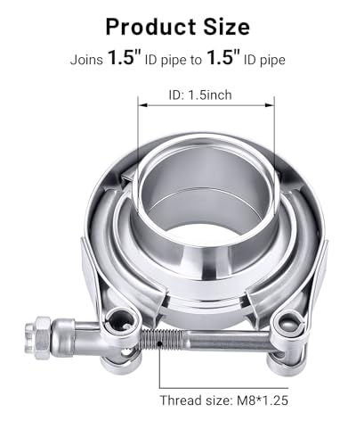 EVIL ENERGY 1.5 Inch V Band Clamp with Flange Male Female 304 Stainless Steel 1PC - size: 1.5"