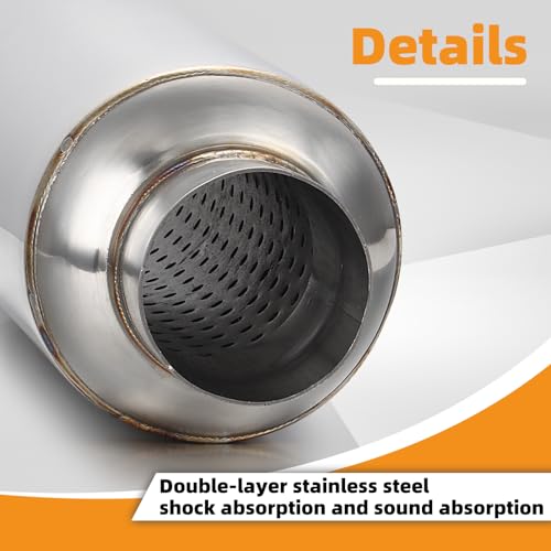 A-KARCK 2.25" Inlet Exhaust Resonator, Muffler Resonator 2.25" Inlet 2.25" Outlet 14'' Overall Length Stainless Steel - size: 2.25" Inlet/Outlet 13.8" Long - Polished