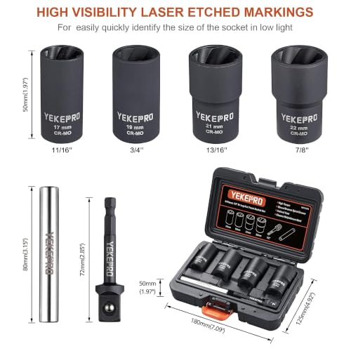 6PCS Lug Nut Removal Tool, 1/2 Inch Bolt Extractor Set - size: 6-Piece Twist Socket Set