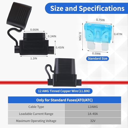 YNZDRWA 6 Pack 12AWG Waterproof Inline Fuse Holder 12V with 66PCS Car Fuses