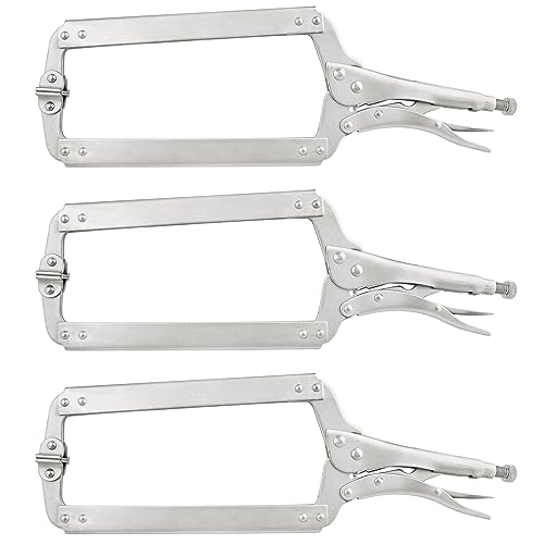 3 Pack 18 Inch C Clamp Locking Pliers,Locking C Clamp, Adjustable Nickel Plated C Pliers For Wood Working, Welding, Electrician Maintenance and more, by GENHAKON - size: 3 Pack 18 Inch