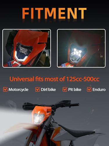 JFG RACING Dirt Bike Headlight LED Universal for SX XCF SXF EXC XC 125-450 - color: orange