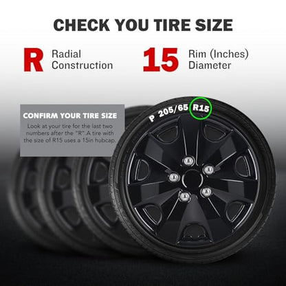 15" Inch Hubcaps Set of 4, Automotive Wheel Tire Covers - color: 5051-Black Lacquer-15