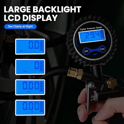 Digital Tire Gauge with Inflator & Deflator - LED Display & 0.1 PSI Resolution - Quick Release Valve & Heavy Duty Chuck - w/Adapter for Car, Truck, SUV, Motorcycle, RV, Balls - size: Classic