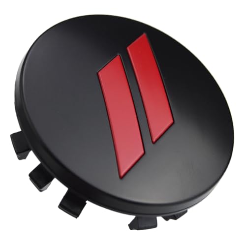 (Set of 4) 63mm=2.5 inches // Slash Wheel Center Caps Covers HubCaps + Tire Valve Stem Caps Trim for Dodge Charger Challenger Durango Hornet Dart R/T SRT Magnum Nitro Journey Caliber Avenger - color: red // on matte black wheel caps + tire valve caps