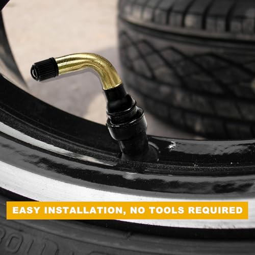 2 PCS PVR60/PVR70 Valve Stems, 90° Bent Brass Tire Valve Stem with Snap-in Rubber Base, Angled Tyre Nozzle Core Compatible with Most Tubeless Tire Rims on Motorcycle Scooter ATV
