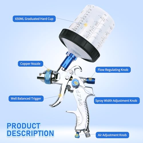 HVLP Spray Gun Kit, 4 Nozzles & 10 Disposable Paint Cups for Auto - color: BLUE