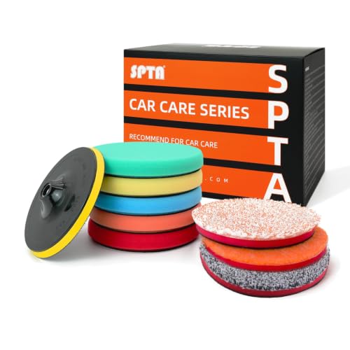 SPTA 9Pcs Polishing Pads Kit, Large Size Buffing Pads, Car Foam Buffing Sponge Kit with 5/8"-11 Backing Plate for Car Care Polisher Boat Waxing, Polishing, Sealing Glaze, 7 Inches (Pack of 12) - size: 7 Inches (Pack of 12)