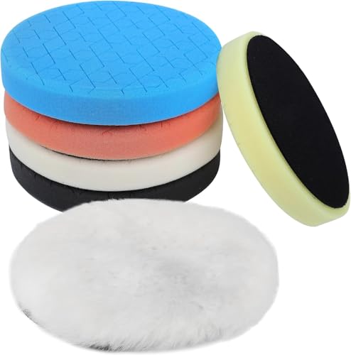 IPELY 6 Pcs 5 Inch Buffing Pads, Polishing Pads 5.5 Inch 140 mm Face for 5 Inch 125mm Base Plate Compounds, Buffer Pads for Polishing and Waxing - size: 5 Inch