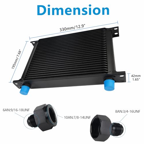 25 Row AN10 10AN Transmission Oil Cooler Kit Stacked Plate With 6AN 8AN Adapter Universal Engine Transmission British Radiator Oil Cooler Condenser Aluminium Alloy Black - size: 25 row