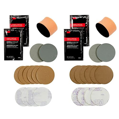 3M Headlight Lens Restoration Kit, Medium Duty 2-Pack, No Tools Required, Restores Cloudy Yellowed Plastic Lenses, Includes Sanding Discs, Rubbing Compound & Foam Pads - size: 2 Kits