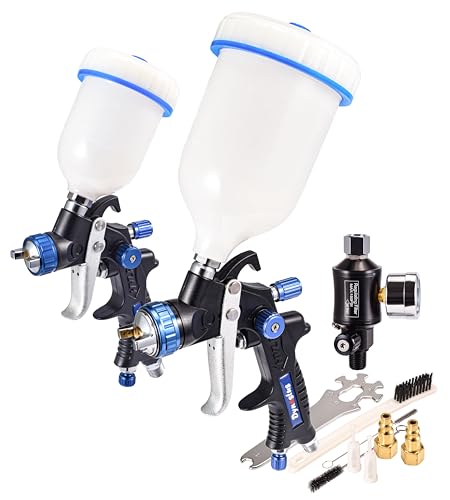 Dynastus Pro Series Gravity Feed Composite HVLP Air Spray Gun Detail Paint Sprayer 2 Pcs Kits, with 1.0, 2.0 Nozzle