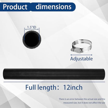 1 1/2 inch Silicone Coolant Air Hose 12" Length with 2 Clamps – Turbo Intake Radiator Coupler Hose (Straight, 1.5" ID) - color: Straight black, size: 1 1/2" ID