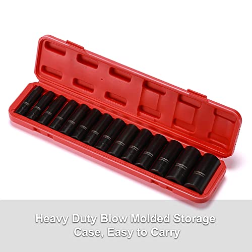 CASOMAN 1/2-Inch Drive Deep Impact Socket Set, 14 Pieces Set, 10mm-27mm, CR-MO, Metric, Heavy Duty Storage Case - size: 10mm-27mm, Deep