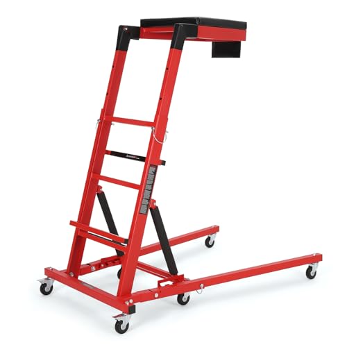 TrailBlaze Topside Automotive Engine Creeper – 400 lbs Capacity – Adjustable Height 48"-66" – Collapsible Heavy Duty Over-Engine with 6 Swivel Casters, Thick Cushion, Tool Pouch – Red Shelf + Black - color: Red+black