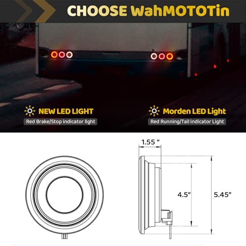 4pcs 4 inch Round LED Trailer Trucks Halo Tail Lights, Red Stop Brake Turn Lights,White LED Reverse Back up Tail Lights w/Rubber Grommet Flash Mount For RV/Van, DC 12V - color: Red/White 4pcs