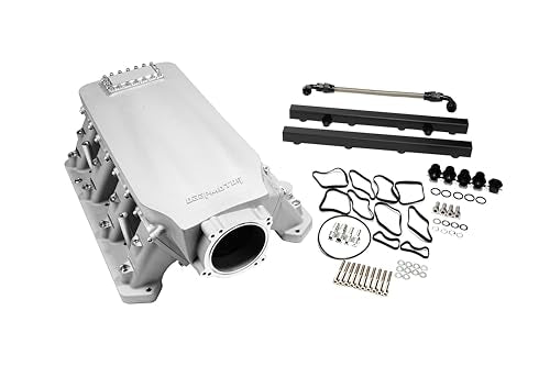 Cast Hemi GenⅢ Intake Manifold 102mm For Mopar Dual Throttle Body bolt with Fuel Rail Kits and Burst Panel Flange (Satin) - color: Satin