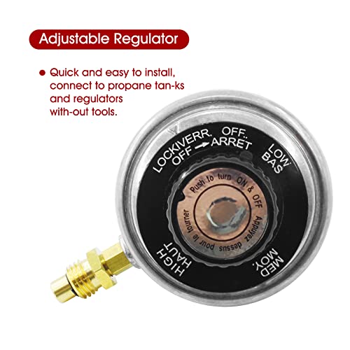 MENSI Low Pressure 1 LB Propane Adjustable Regulator with M12X1.5 Male Adaptor Nozzle for Camping Grill - color: silver