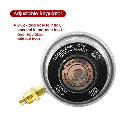 MENSI Low Pressure 1 LB Propane Adjustable Regulator with M12X1.5 Male Adaptor Nozzle for Camping Grill - color: silver