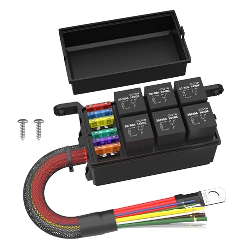 RVBOATPAT 12V Fuse Relay Box 6 Way Relay Fuse Box Pre-Wired Waterproof Relays Box with 6 Relays and 12 ATC/ATO Fuses Relay Panel for Automotive Car Marine Boat - color: 6 Relays and 6 Way Fuses