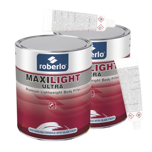 Roberlo Maxilight Ultra - Advanced Lightweight Body Filler, Premium Self-Leveling Formula, Super Smooth Application, Tack & Stain Free, Superior Adhesion to Galvanized & Aluminum, Finishing Glaze - size: 3 Liter (Pack of 2)