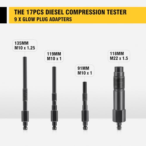 DNA Motoring TU-15B Diesel Engine Compression Gauge Tester with Gauge & Adapters, Cylinder Pressure Meter Teste Tool Kit for Trucks Cars, TOOLS-00336 - style: TU-15A Cylinder Pressure Teste