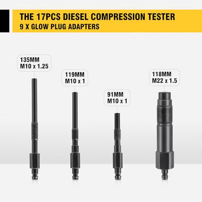 DNA Motoring TU-15B Diesel Engine Compression Gauge Tester with Gauge & Adapters, Cylinder Pressure Meter Teste Tool Kit for Trucks Cars, TOOLS-00336 - style: TU-15A Cylinder Pressure Teste