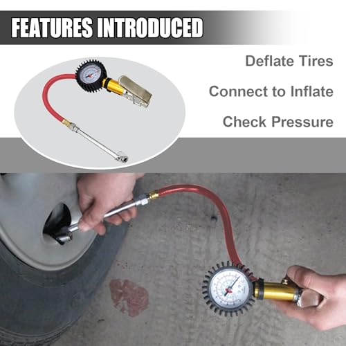 Digital Tire Pressure Gauge with Inflator, 0-220 PSI, Accuracy, Universal Fit Cars and Trucks (Red)